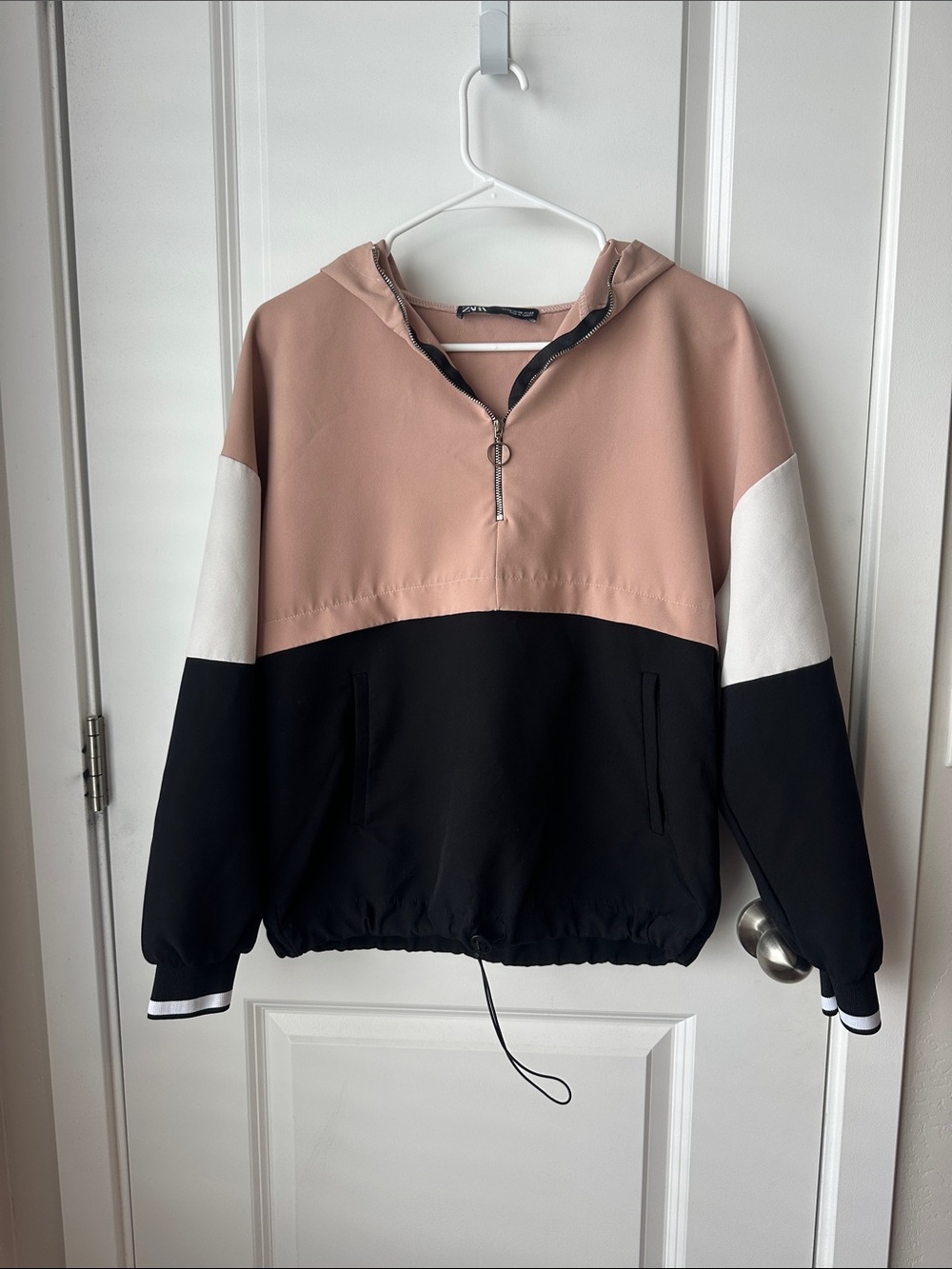 Zara Colorblock Cowl-Neck Sweater - Pink, Dark Navy & White